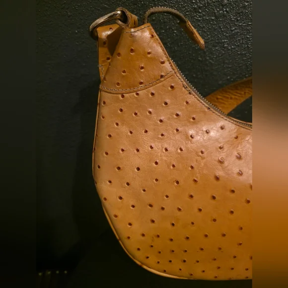 Dooney & Bourke Ostrich-Embossed Leather Hobo Bag,  butterscotch color. - Picture 5 of 16